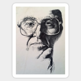 Man with Glasses Thinking Ink Drawing Sticker